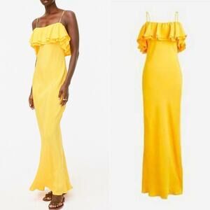 NWT J. Crew Ruffle Silk Slip Dress Yellow Maxi Preppy Wedding Guest Party Size 0